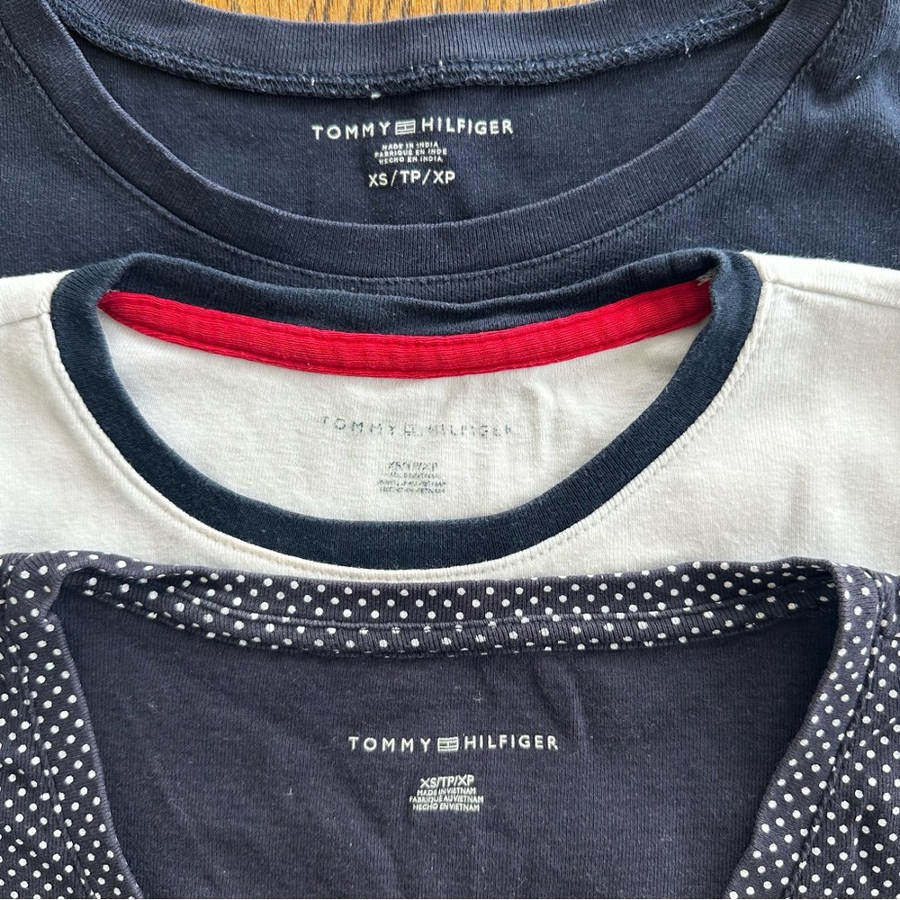 Bundle Tommy Hilfiger Long Short Sleeve T-Shirts White Navy Red Stripes Spots - Picture 3 of 10